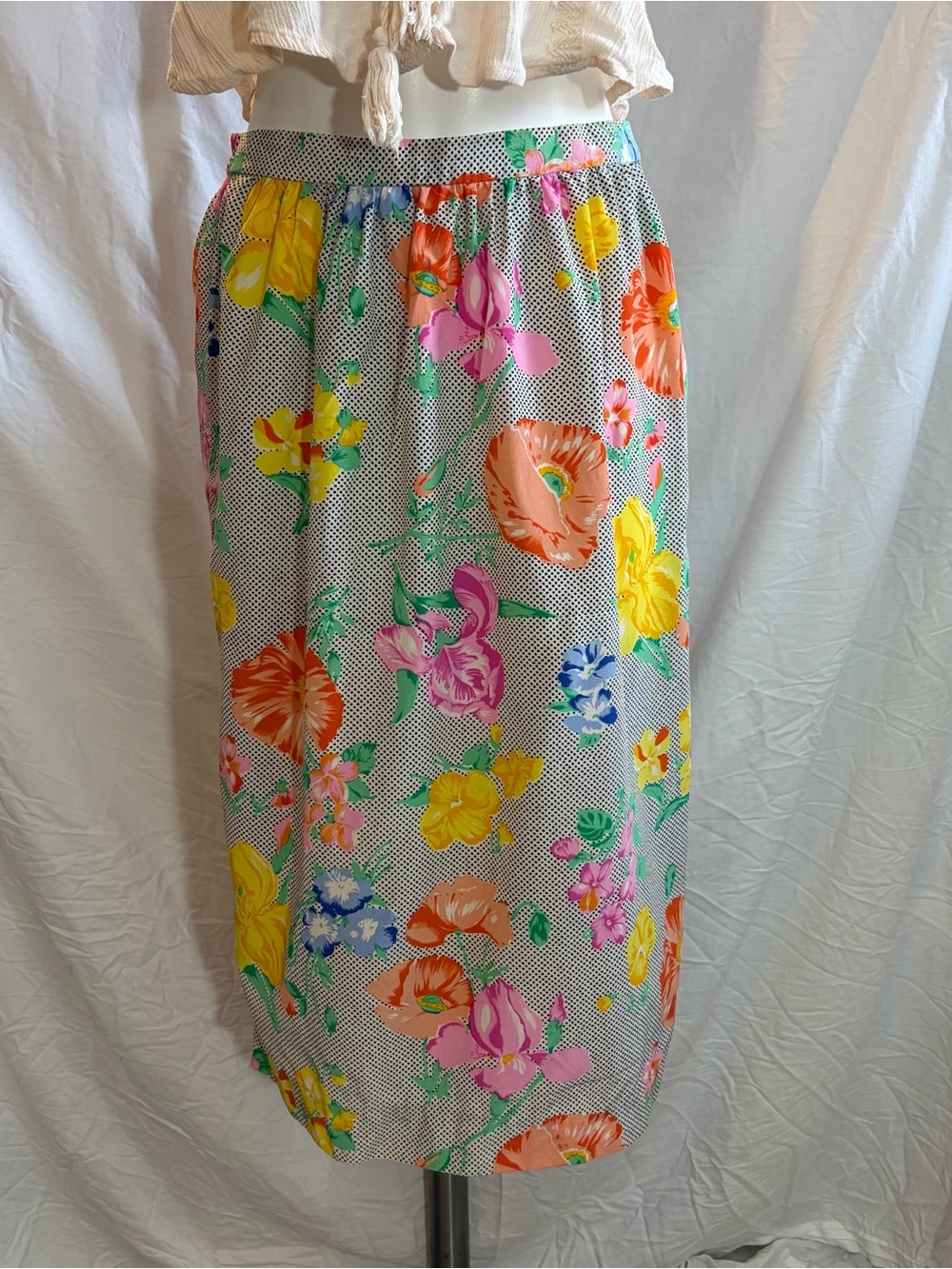 Vintage Silk Floral Midi Skirt in Multicolor